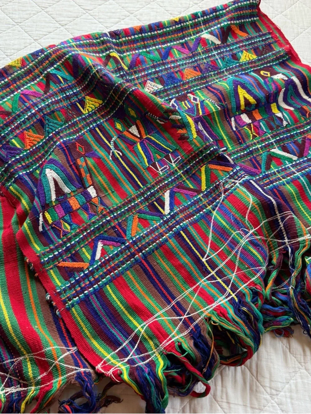 Vintage Guatemalan Textile Table Runner 30x52 Handwoven Embroidered Boho
